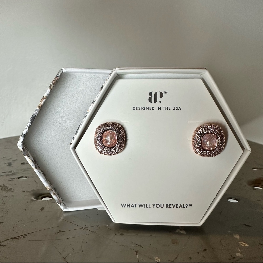 Bomb Party April 2025 Studs, ER50207 "Fierce As Fire" CZ and Rose Gold Plating